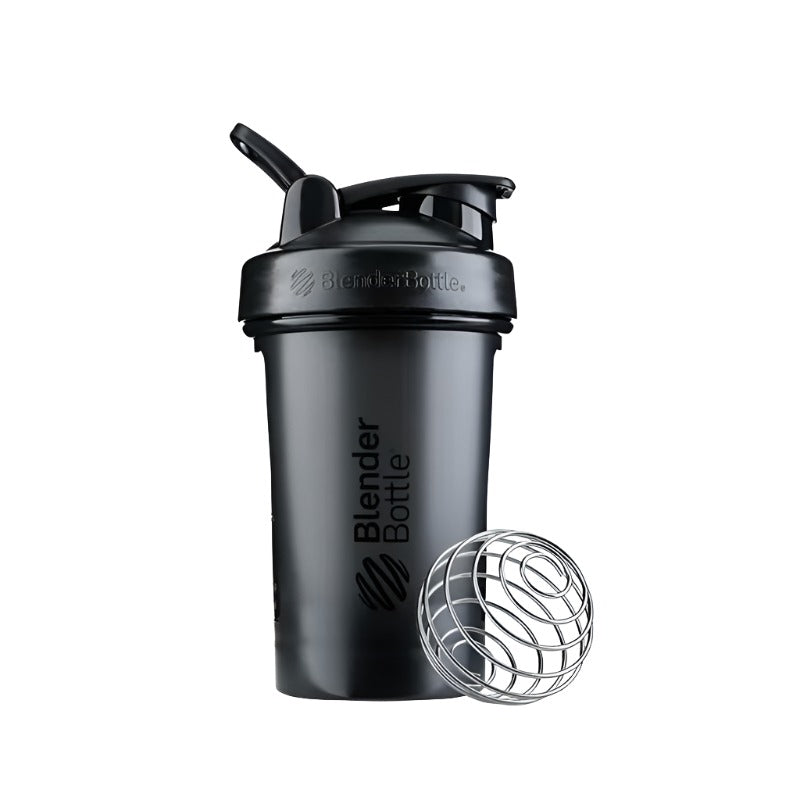 Sports gym shaker bottle with a secure flip-top lid, perfect for mixing protein shakes and supplements, durable design with Vyking Warrior branding.