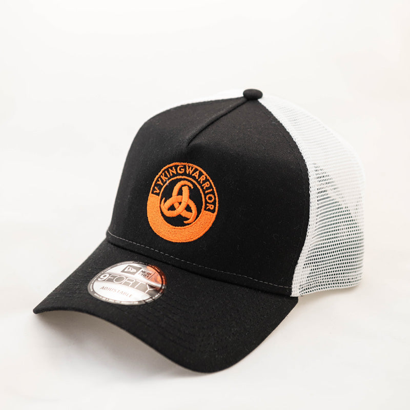 Men's hip hop trucker cap with mesh back and adjustable snap closure, bold Vyking Warrior logo on the front.