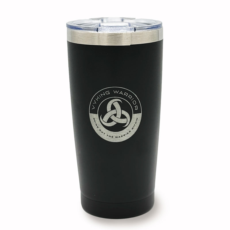 black stainless steel coffee tumbler with a spill-proof lid, perfect for hot and cold beverages on the go.