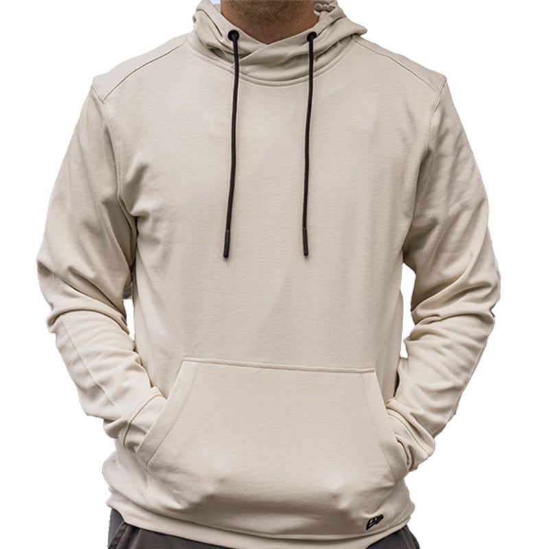 A beige hoodie featuring a bold Vyking warrior logo, highlighting strength and modern streetwear style.