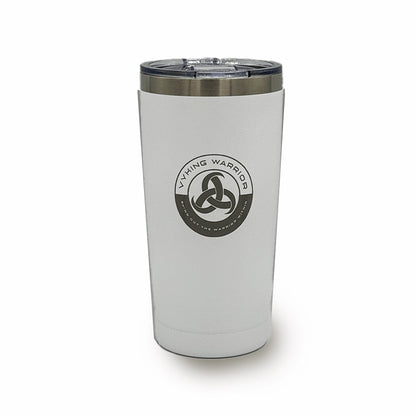 white stainless steel coffee tumbler with a spill-proof lid, perfect for hot and cold beverages on the go.